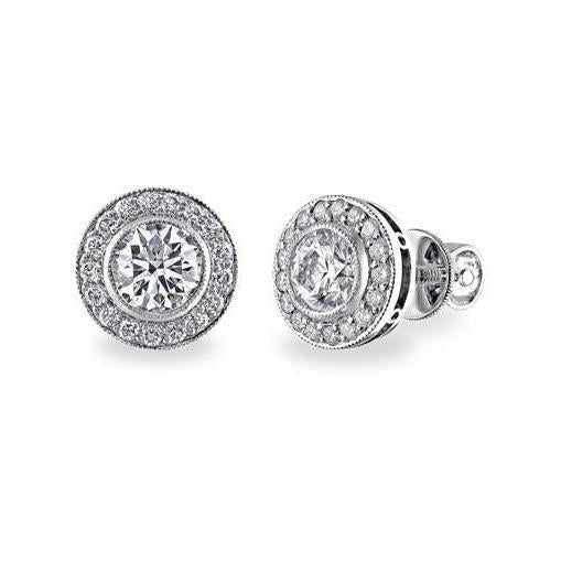 Orecchini a bottone Halo Lady con diamanti a taglio rotondo da 2.72 carati. oro bianco 14K - harrychadent.it