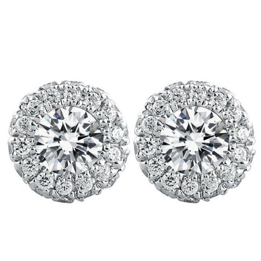 Orecchini a bottone Halo Lady con diamanti a taglio rotondo scintillante da 3.50 carati - harrychadent.it