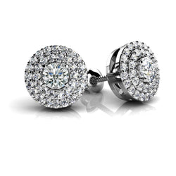 Orecchini a bottone Halo Splendido diamante tondo brillante da 1,70 carati con oro bianco 14 carati