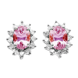 Orecchini a bottone con Kunzite rosa da 12 carati taglio ovale Halo e diamanti rotondi