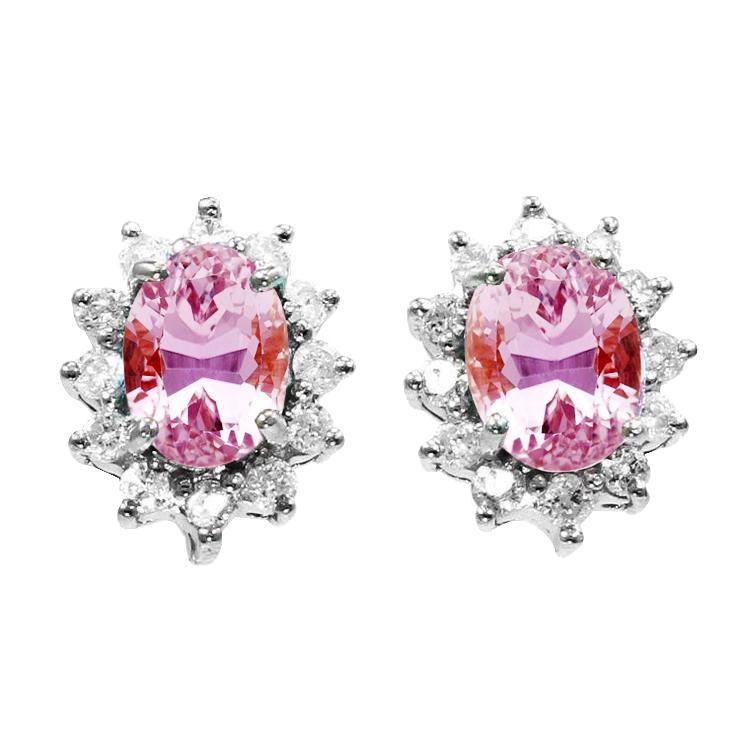 Orecchini a bottone con Kunzite rosa da 12 carati taglio ovale Halo e diamanti rotondi - harrychadent.it