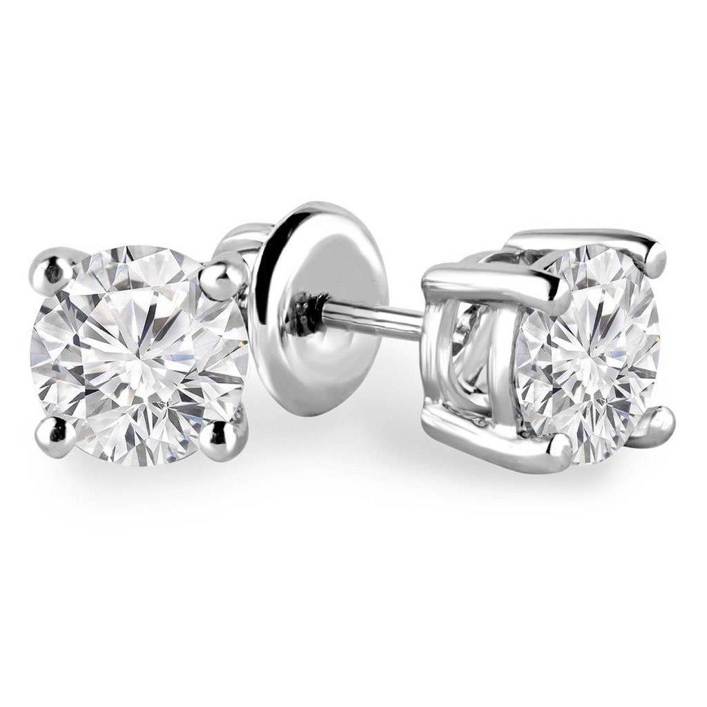 Orecchino a bottone in oro bianco 14K con diamante taglio rotondo a quattro punte da 1,4 ct Orecchino a bottone in oro bianco 14K con diamante taglio rotondo a quattro punte da 1,4 ct
