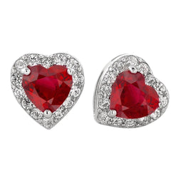 Orecchini a bottone con rubini a forma di cuore e diamanti rotondi da 9.50 ct in oro 14 kt