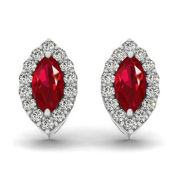 Orecchini a bottone con rubini marquise con diamanti rotondi da 6 ct