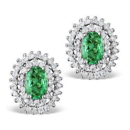 Orecchini a bottone con smeraldo verde e diamanti Oro bianco 14K 3.80 C - harrychadent.it