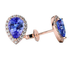 Orecchini a bottone con tanzanite blu da 4.80 ct e diamanti in oro rosa 14K