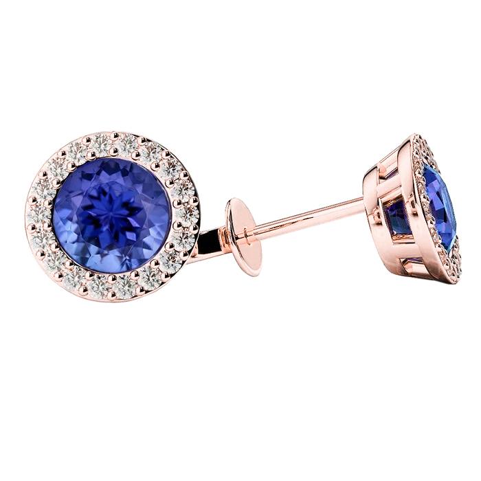 Orecchini a bottone con tanzanite blu e diamanti taglio rotondo 5.50 carati 14K - harrychadent.it