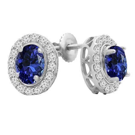 Orecchini a bottone con tanzanite e diamanti a taglio rotondo da 3.50 ct in oro bianco - harrychadent.it