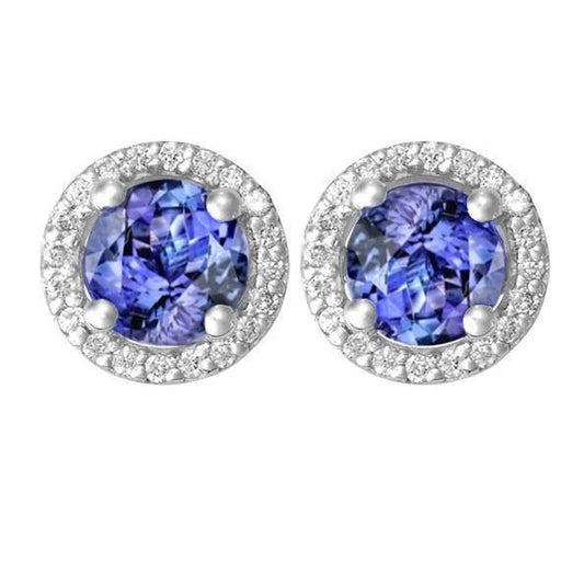 Orecchini a bottone con tanzanite e diamanti da 8.44 ct in oro bianco 14K - harrychadent.it