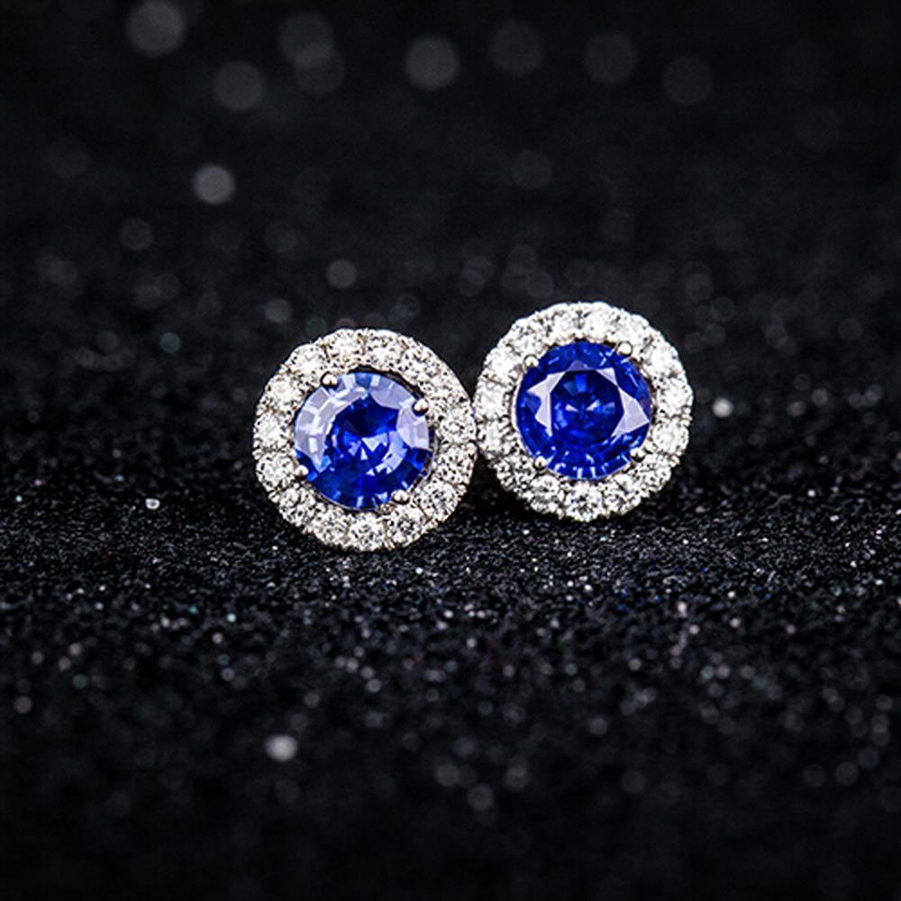 Orecchini a bottone con zaffiro dello Sri Lanka e diamanti a taglio rotondo da 2,30 ct - harrychadent.it
