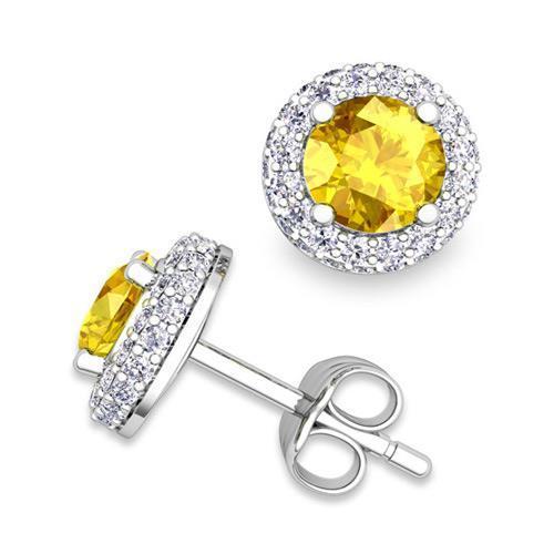 Orecchini a bottone con zaffiro giallo taglio rotondo da donna in oro bianco 5 carati - harrychadent.it