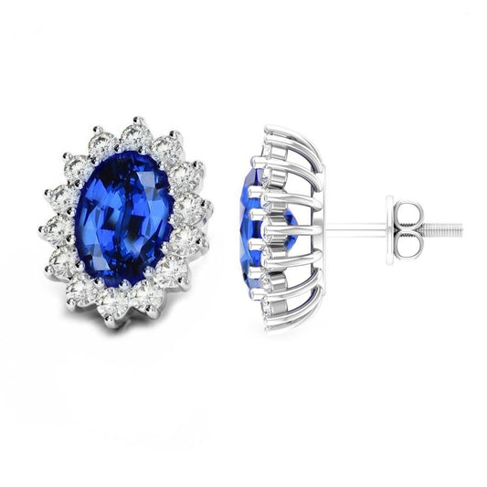 Orecchini a bottone da donna con diamanti zaffiri blu Sri Lanka da 4.30 ct - harrychadent.it