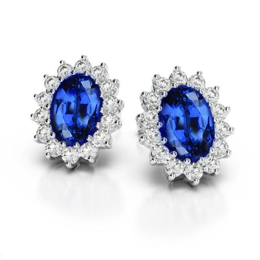 Orecchini a bottone da donna con diamanti zaffiri blu Sri Lanka da 4.30 ct - harrychadent.it