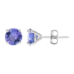 Orecchini a bottone da donna con tanzanite 5 carati in oro bianco 14 carati