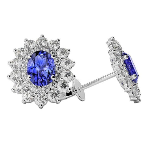 Orecchini a bottone da donna con tanzanite blu 6 carati e diamanti in oro 14K - harrychadent.it