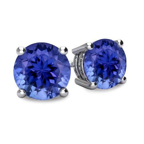Orecchini a bottone da donna con zaffiro blu taglio rotondo 6 carati oro bianco 14K - harrychadent.it