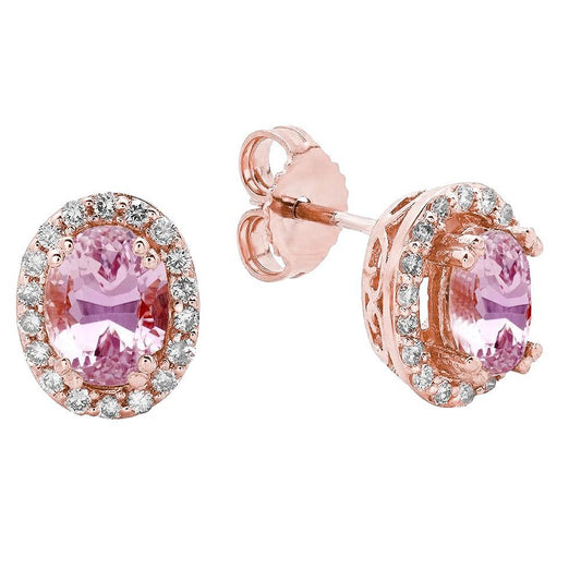 Orecchini a bottone da donna in Kunzite da 20.80 ct con diamanti in oro rosa 14K - harrychadent.it