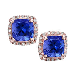 Orecchini a bottone da donna in oro rosa con tanzanite e diamanti da 6.70 ct