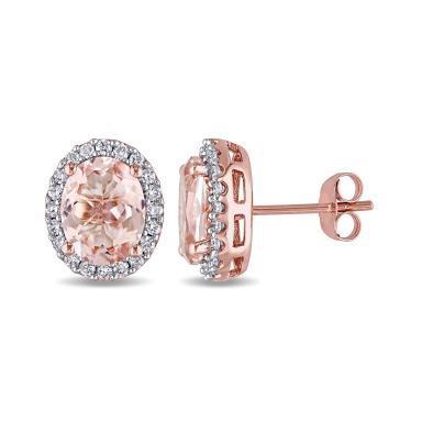 Orecchini a bottone in oro 14.98 ct con Morganite ovale con diamanti rotondi 14K - harrychadent.it