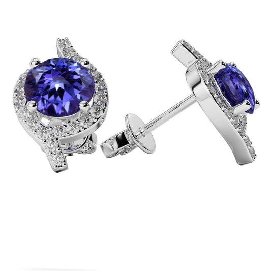 Orecchini a bottone in oro bianco 14K . con tanzanite di 3.98 carati con diamanti - harrychadent.it