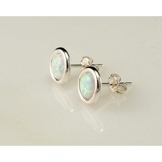 Orecchini a bottone in oro bianco 14K con castone a taglio rotondo con opale da 8 ct - harrychadent.it