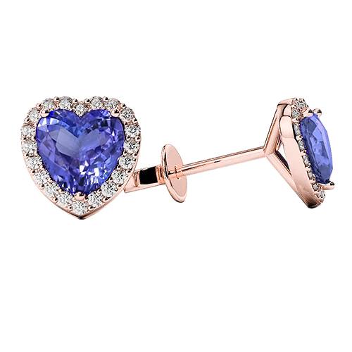 Orecchini a bottone in oro con tanzanite taglio cuore con diamanti rotondi 5.50 ct - harrychadent.it