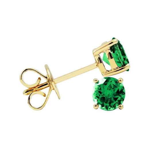 Orecchini a bottone in oro giallo 14K taglio rotondo 5 carati verde smeraldo - harrychadent.it