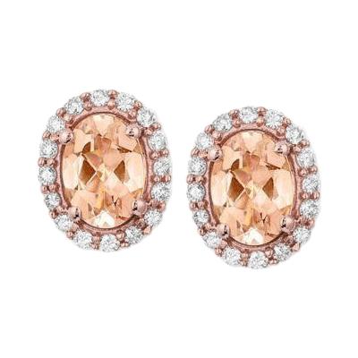 Orecchini a bottone in oro rosa 14 kt con Morganite e diamanti incastonati 14 kt - harrychadent.it