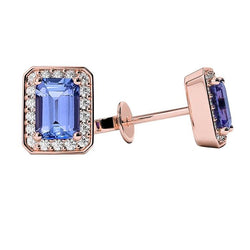 Orecchini a bottone in oro rosa con tanzanite e diamanti da 5.80 ct
