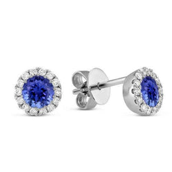 Orecchini a bottone in tanzanite a taglio rotondo da 5.60 carati con diamanti