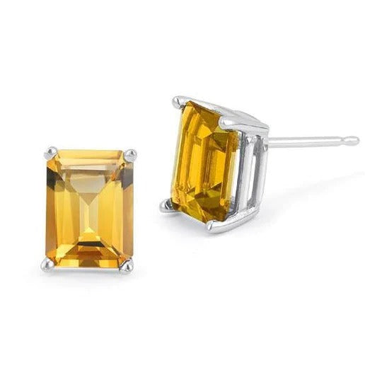 Orecchini a bottone solitario con citrino taglio smeraldo 44 ct oro bianco 14K - harrychadent.it