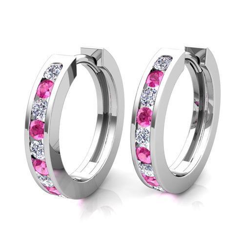 Orecchini a cerchio con castone e zaffiro rosa da 8 ct. 14K - harrychadent.it