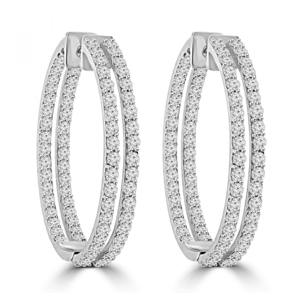 Orecchini a cerchio da donna con diamanti a doppia fila da 8,00 carati in oro bianco 14K - harrychadent.it