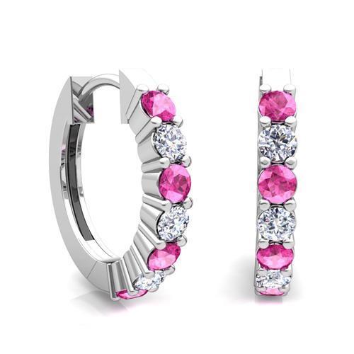 Orecchini a cerchio da donna in oro bianco 14 carati con diamanti e zaffiri rosa 7 ct - harrychadent.it