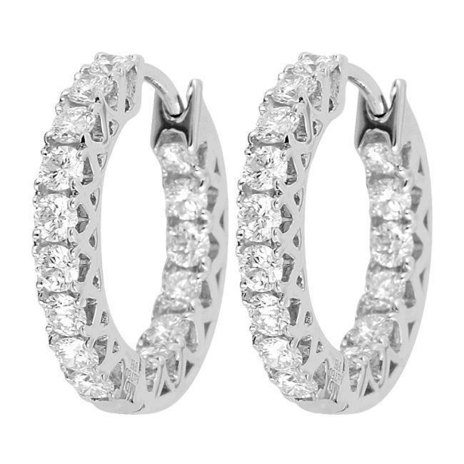 Orecchini a cerchio da donna in oro bianco con diamanti a taglio rotondo da 3,20 ct Inside Out - harrychadent.it