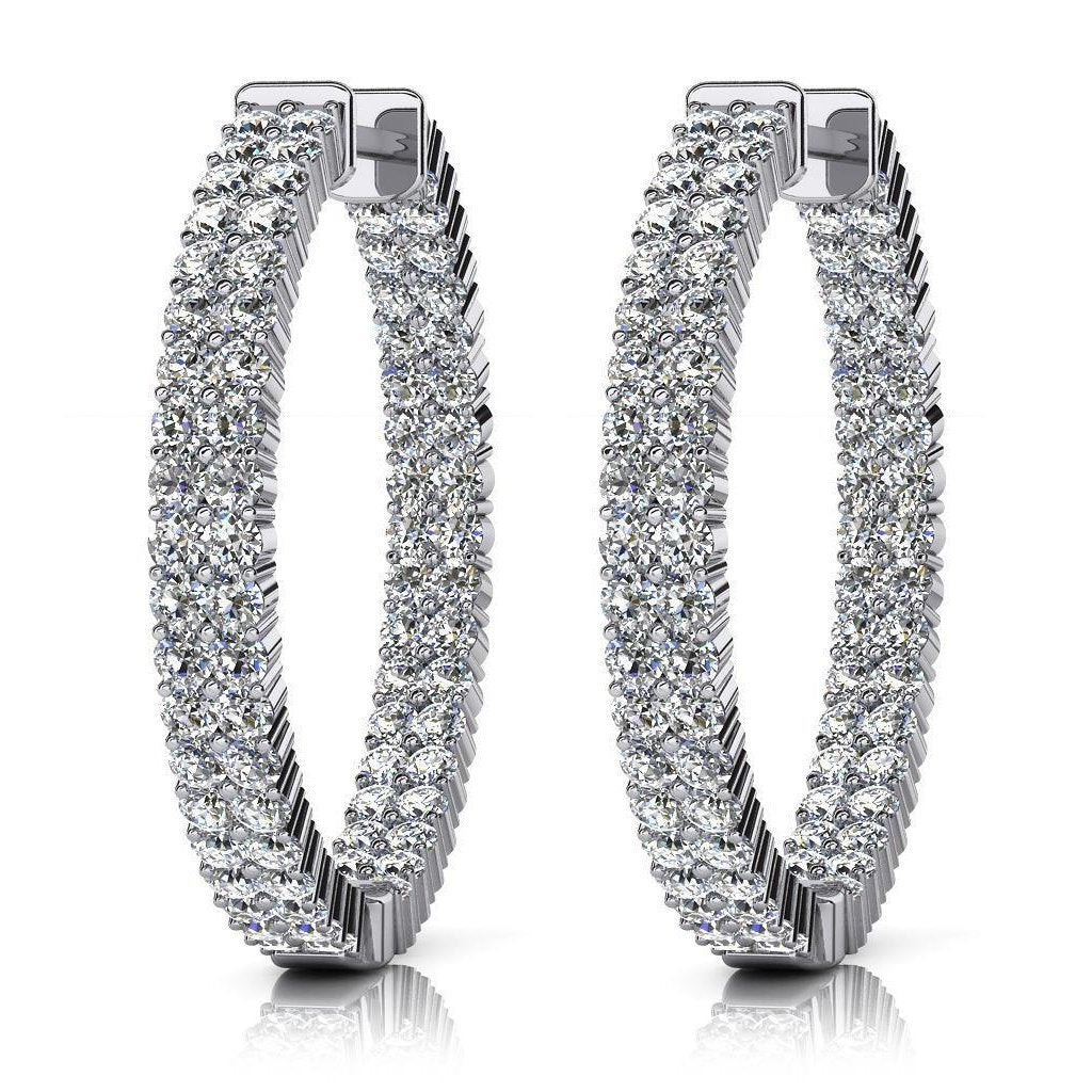 Orecchini a cerchio da donna in oro bianco con doppia fila di diamanti taglio rotondo 7,20 ct - harrychadent.it