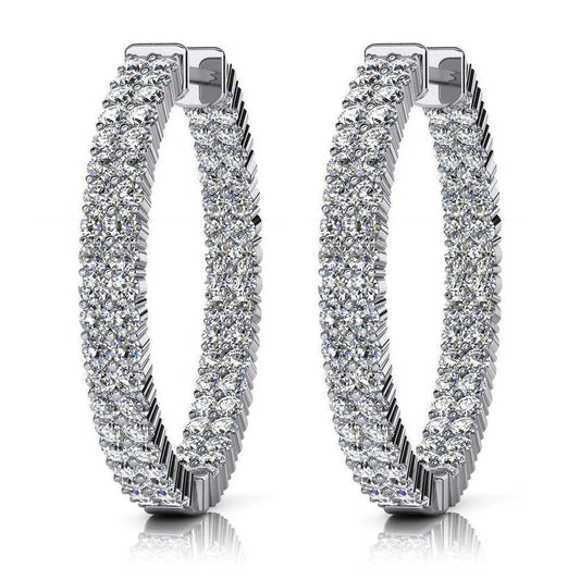 Orecchini a cerchio da donna in oro bianco con doppia fila di diamanti taglio rotondo 7,20 ct - harrychadent.it