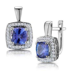 Orecchini a cerchio da donna in oro bianco con tanzanite blu 4 ct e diamanti