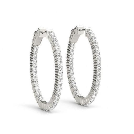 Orecchini a cerchio in oro bianco 14 carati con diamanti brillanti rotondi da 1.50 carati Nuovo - harrychadent.it