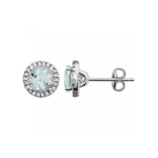 Orecchini a lobo 4.80 Carati Halo Round Cut Acquamarina E Diamanti - harrychadent.it