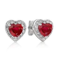 Orecchini a lobo a forma di cuore con rubini e diamanti in oro bianco 6 carati 14K
