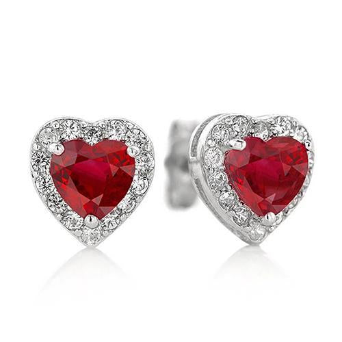Orecchini a lobo a forma di cuore con rubini e diamanti in oro bianco 6 carati 14K - harrychadent.it