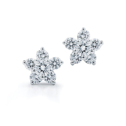Orecchini a lobo con diamante 3.50 carati a forma di fiore in oro bianco 14K - harrychadent.it
