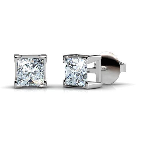 Orecchini a lobo con diamanti taglio principessa. oro bianco 1.60 ct 14K - harrychadent.it