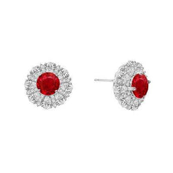 Orecchini a lobo con rubini e diamanti tondi da 4.70 carati in oro bianco 14K