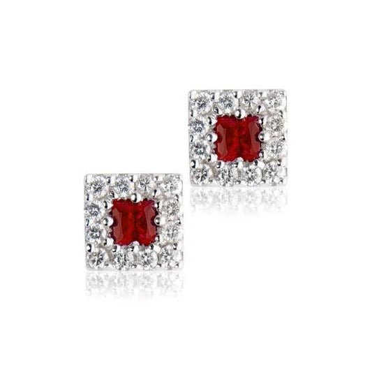 Orecchini a lobo con rubini e pavé di diamanti, incastonati 3.50 carati WG 14K - harrychadent.it