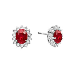 Orecchini a lobo con rubini rossi 4.30 carati e diamanti in oro 14K