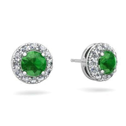 Orecchini a lobo con smeraldo verde e diamanti 5 carati in oro bianco 14K