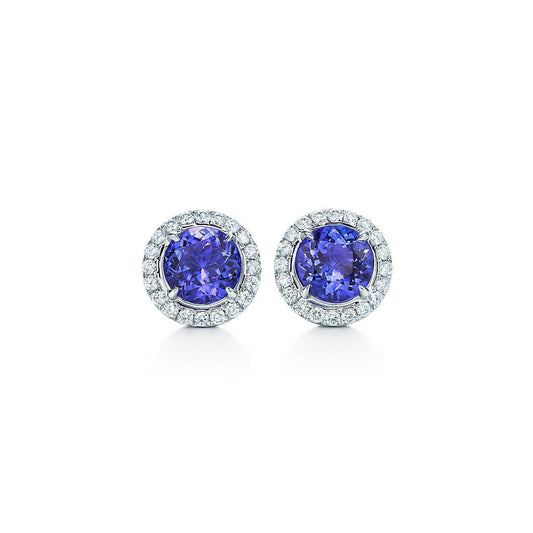 Orecchini a lobo con taglio rotondo in tanzanite e diamante da 4 carati - harrychadent.it