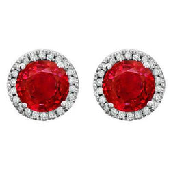 Orecchini a lobo da donna con diamanti. rubino rosso rubino. set 9.10 ct. WG 14K